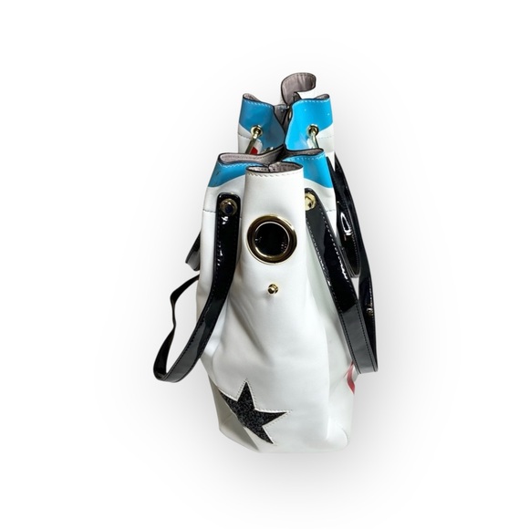 Nicole Lee ᯾ Striped Patchwork 'Have Fun' Satchel Handbag Bag ᯾ Vegan Leather ᯾ - Picture 4 of 16